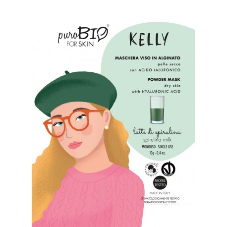 KELLY Maschera viso viso in alginato (peel off) per Pelle Secca LATTE DI SPIRULINA - puroBIO FOR SKIN